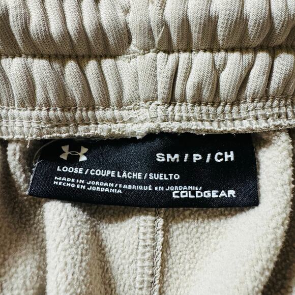 Under Armour UA Mens Fleece Loose Coldgear Sand Tan Beige Joggers Pants Sz Small - Picture 10 of 14